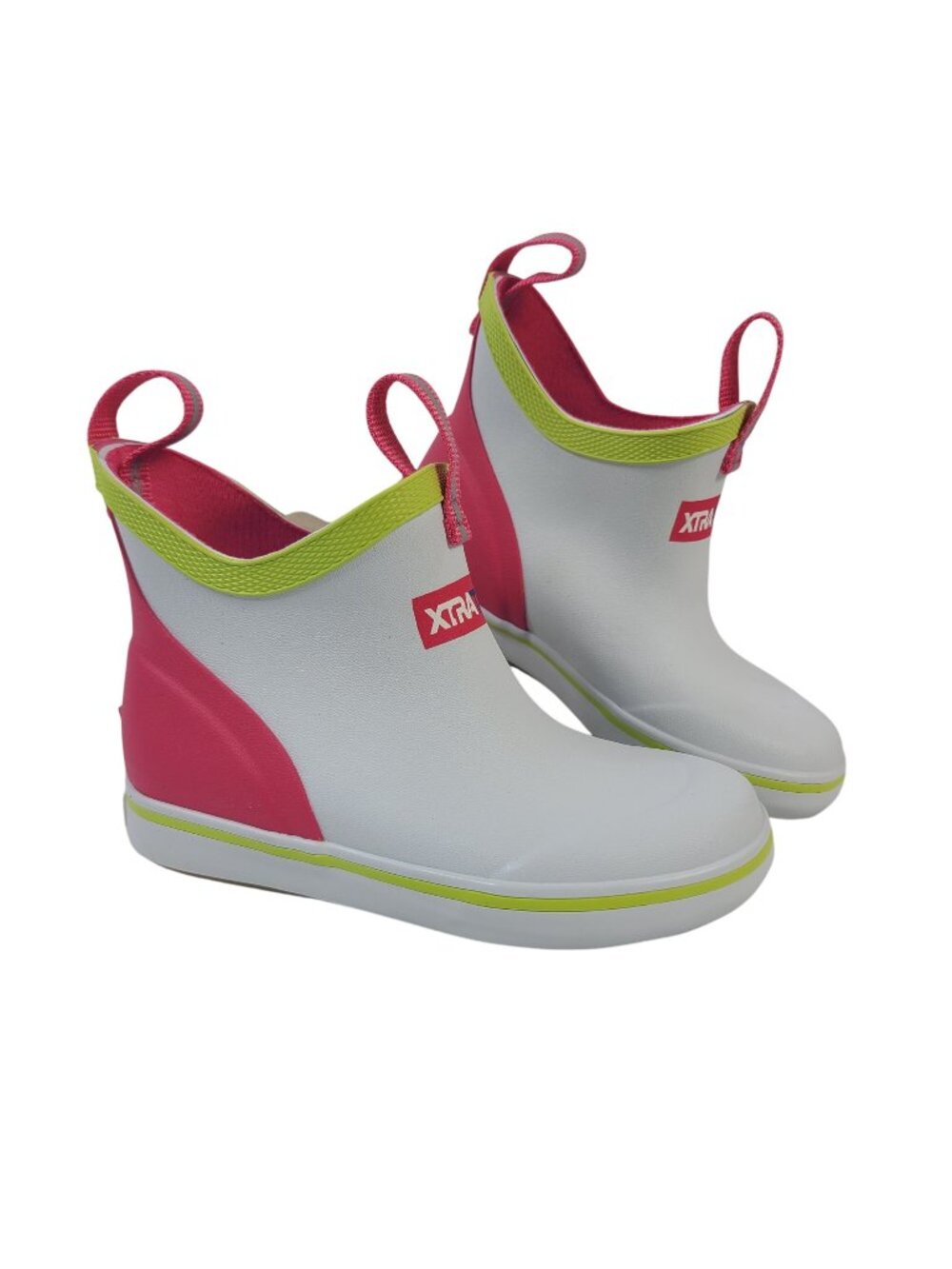 NEW Xtratuf Youth Ankle Deck Boots White Pink Neon Green Size 10M Waterproof